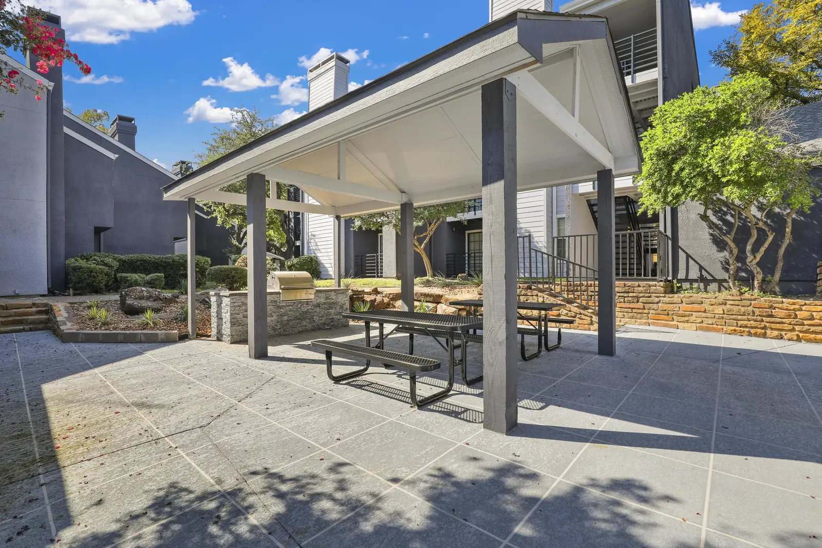 Covered picnic pavilion with grills and picnic tables