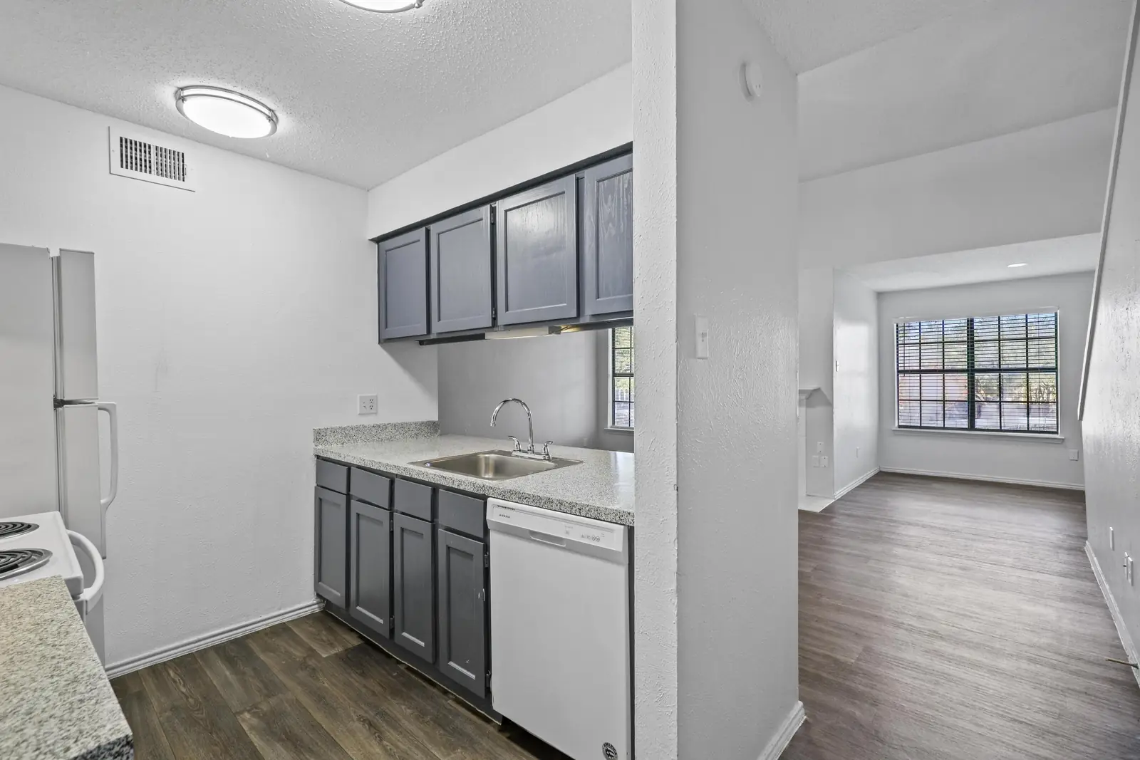 Townhome kitchen with dishwasher and pantry storage