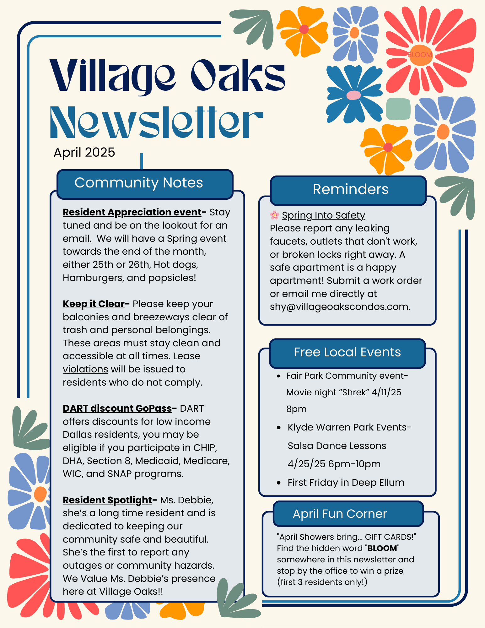 Village Oaks Monthly Newsletter- April 2025