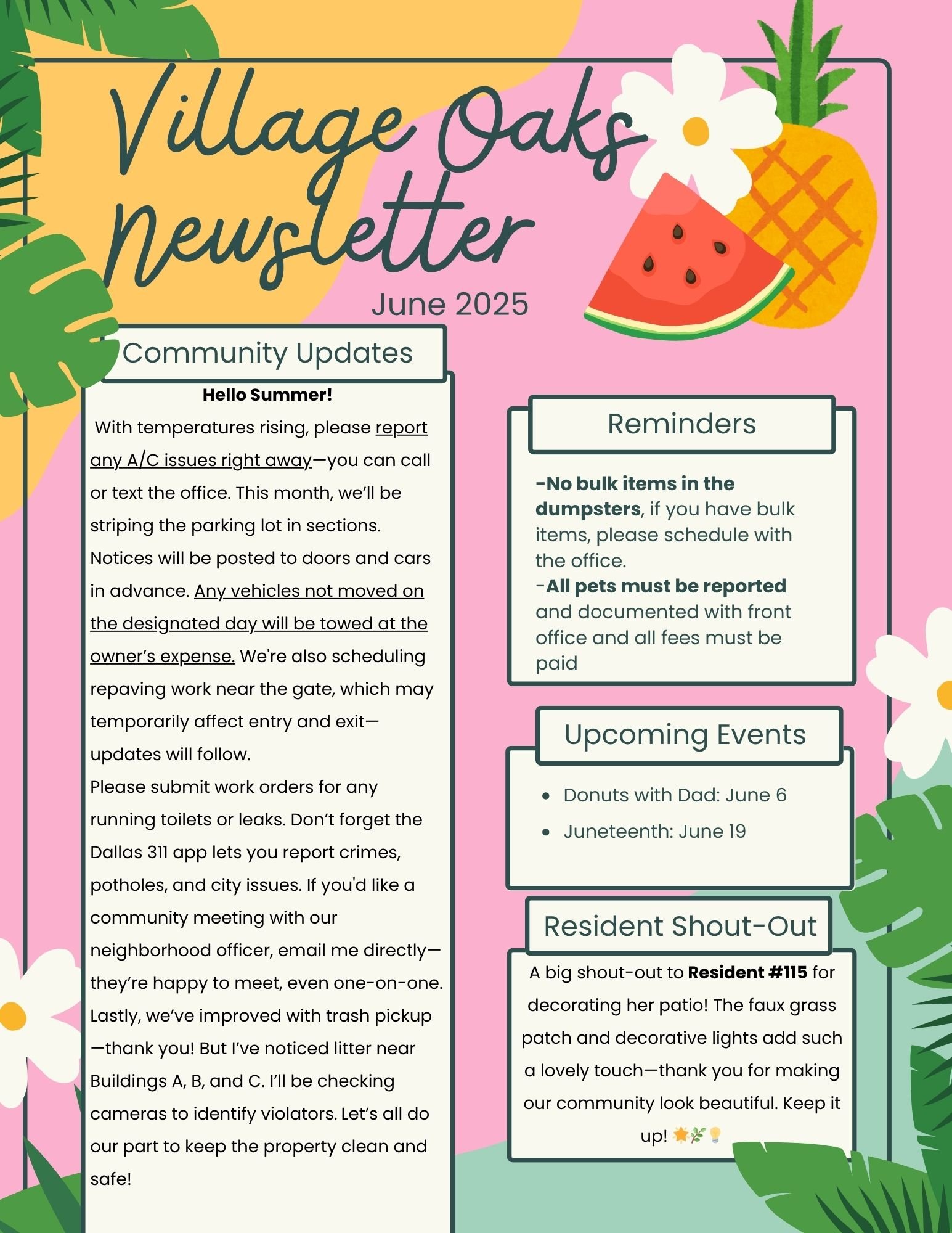 Village Oaks Monthly Newsletter June 2025